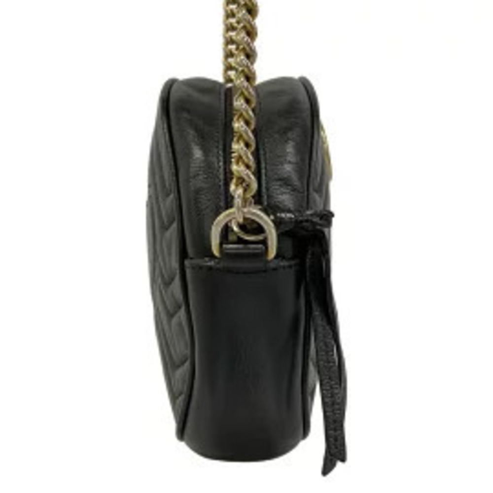 Gucci GG Marmont Round Shoulder Bag Chain Heart Black Leather